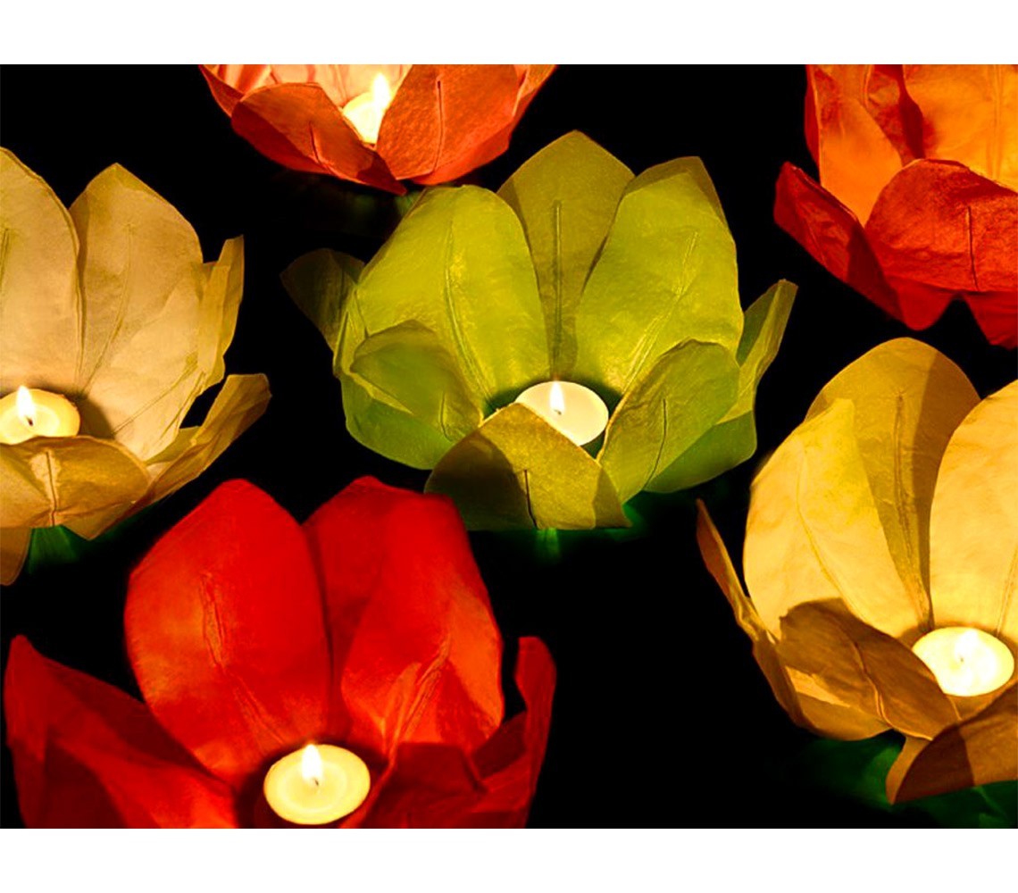 Lanterne fleur de lotus flottante 30 x 30 cm 05237 couleurs assorties