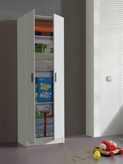 Armoire polyvalente Meuble 2 Portes 4 étagères Blanc en Mélamine 59x37x180cm