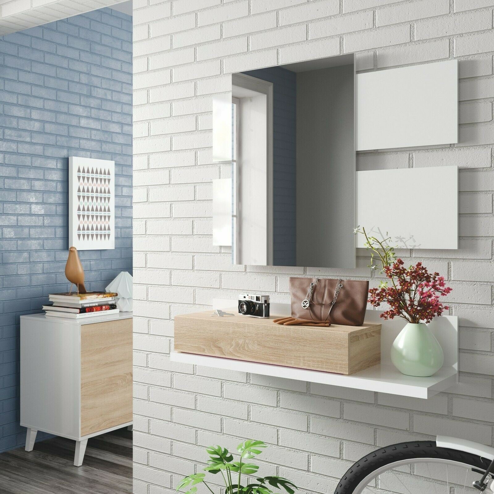 Meuble d’entrée 265797 Tekkan Tiroir et Miroir Design Moderne 75x29x116