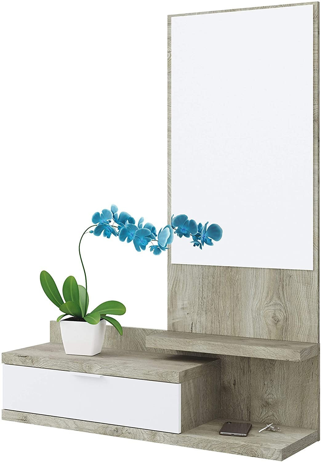 Meuble d’entrée Dahlia avec tiroir et miroir de style moderne 116x81x29 cm