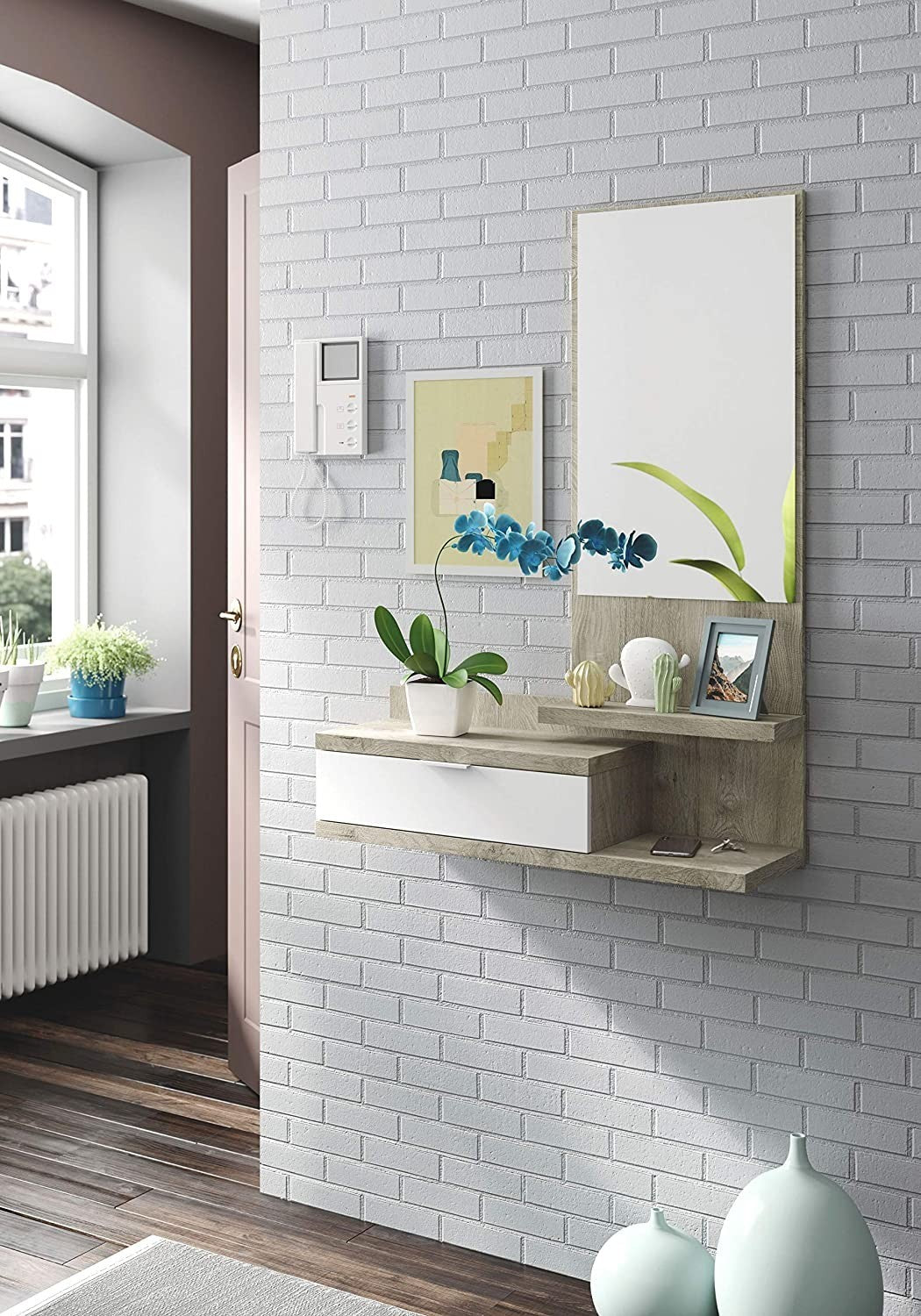 Meuble d’entrée Dahlia avec tiroir et miroir de style moderne 116x81x29 cm