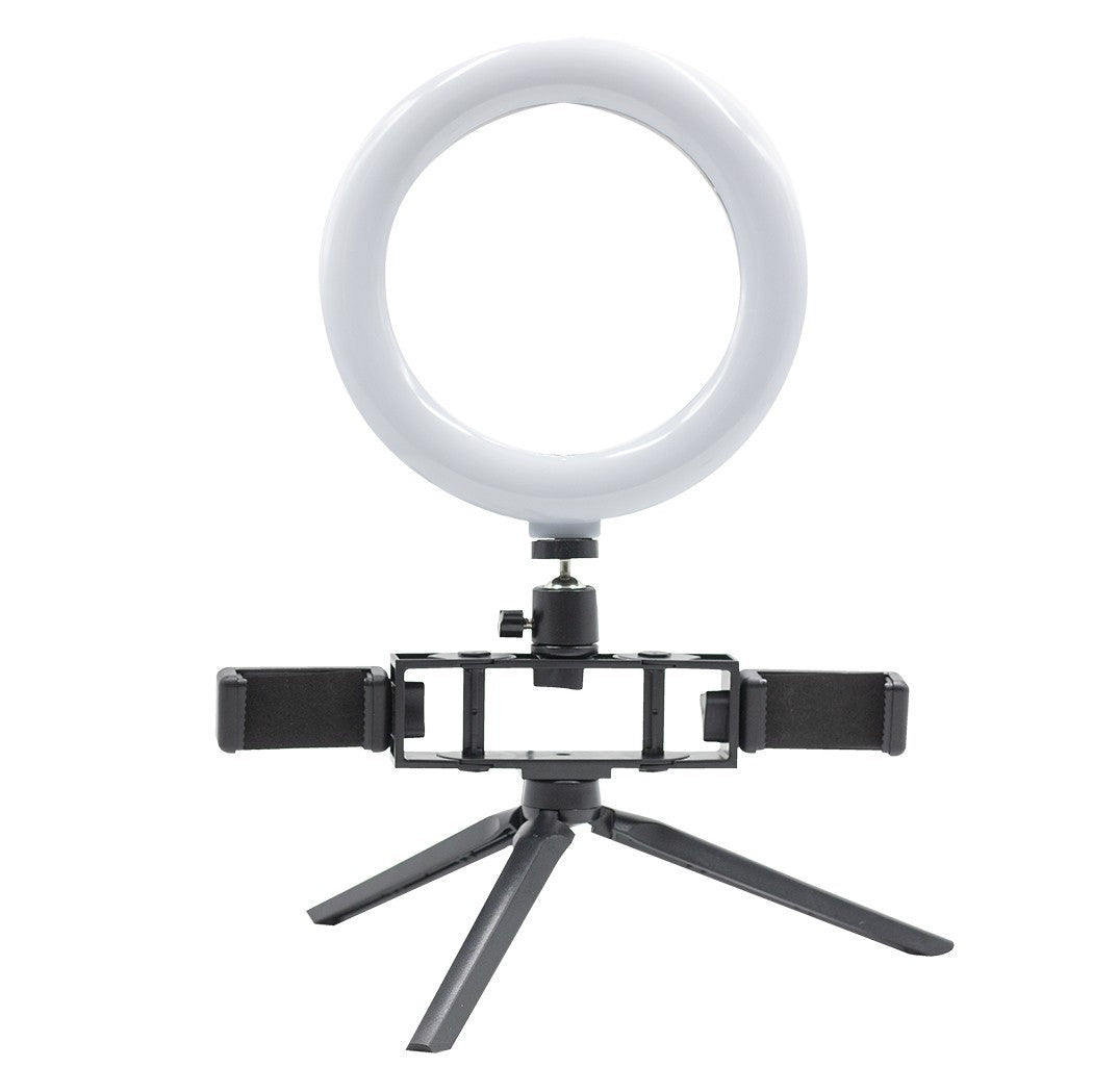 Anneau à selfie LED de 20 cm avec 2 supports pour smartphone 3 modes d'éclairage