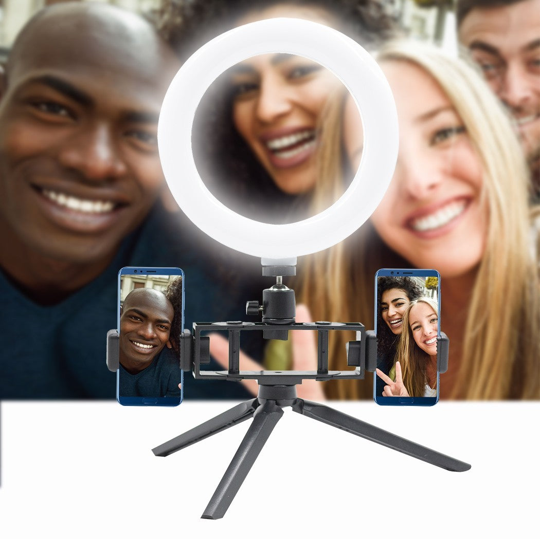 Anneau à selfie LED de 20 cm avec 2 supports pour smartphone 3 modes d'éclairage
