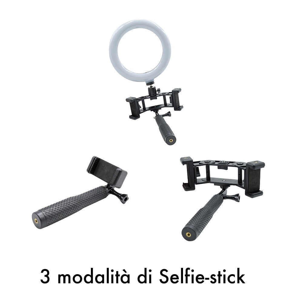Anneau à selfie LED de 20 cm avec 2 supports pour smartphone 3 modes d'éclairage