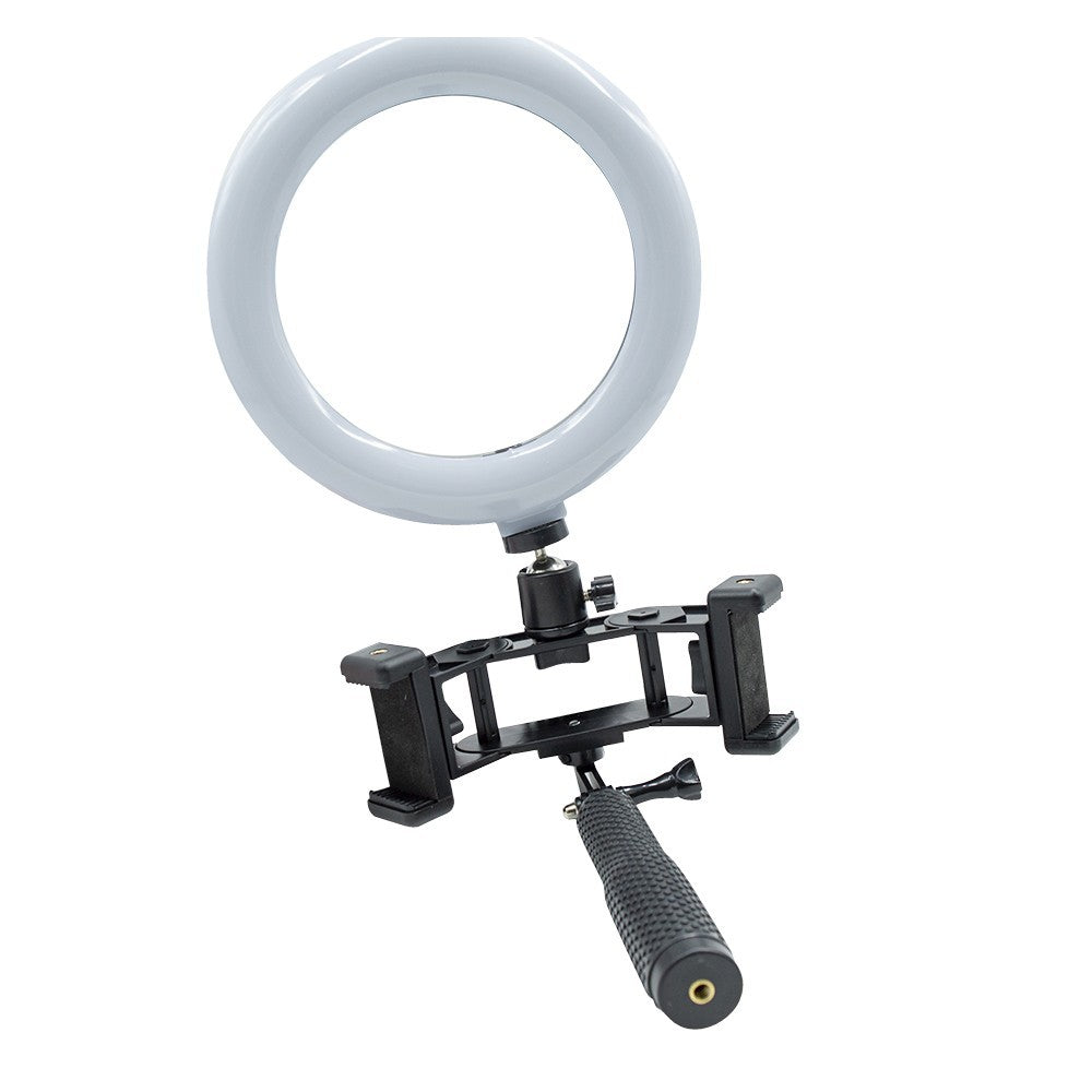 Anneau à selfie LED de 20 cm avec 2 supports pour smartphone 3 modes d'éclairage