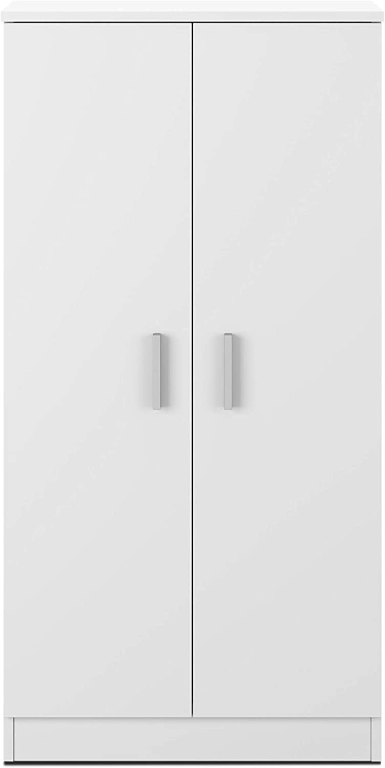 Étagère à Chaussures mobile Armoire 2 Portes 7 Étagères en bois blanc 108x55x36