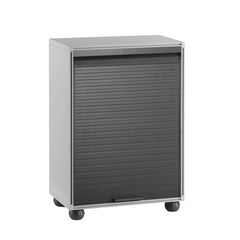 Armoire en PVC avec volet roulant et deux étagères, idéale pour garage ou bureau