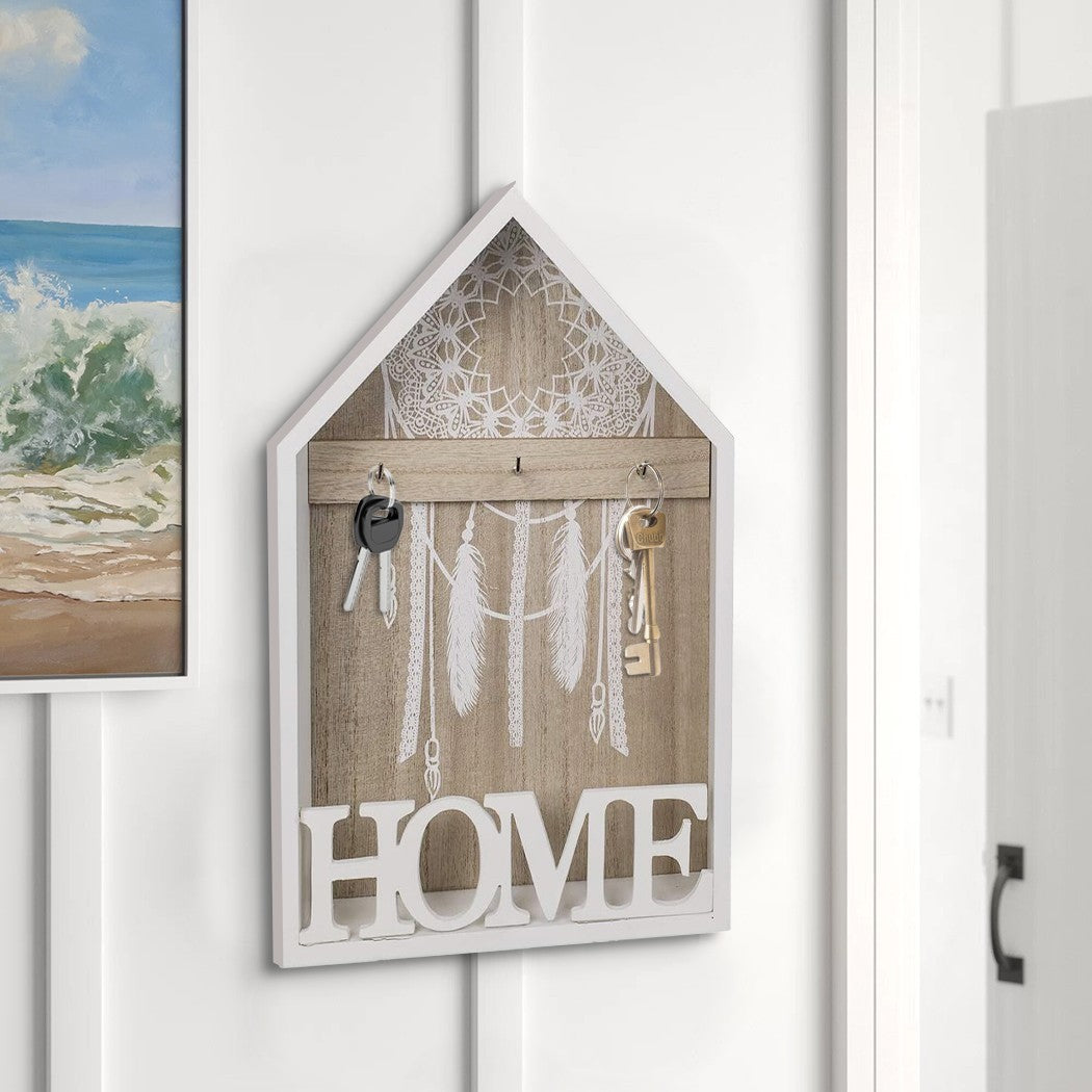 Boîte porte-clés 144305 en bois blanc 20 x 5 x 30 cm avec 3 crochets