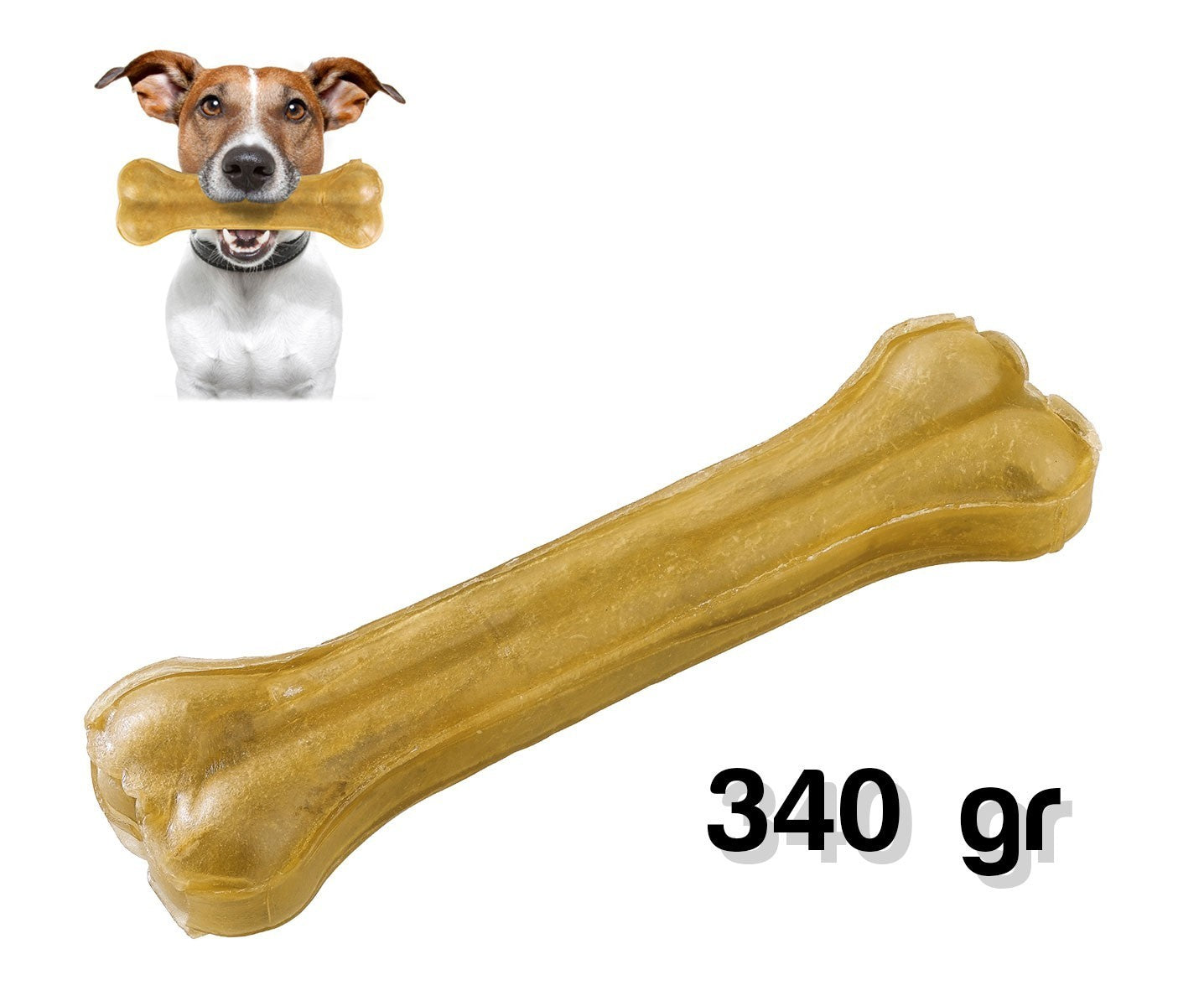 Friandise pour chien en forme d'os 100% peau de porc pressée anti-stress 340 gr