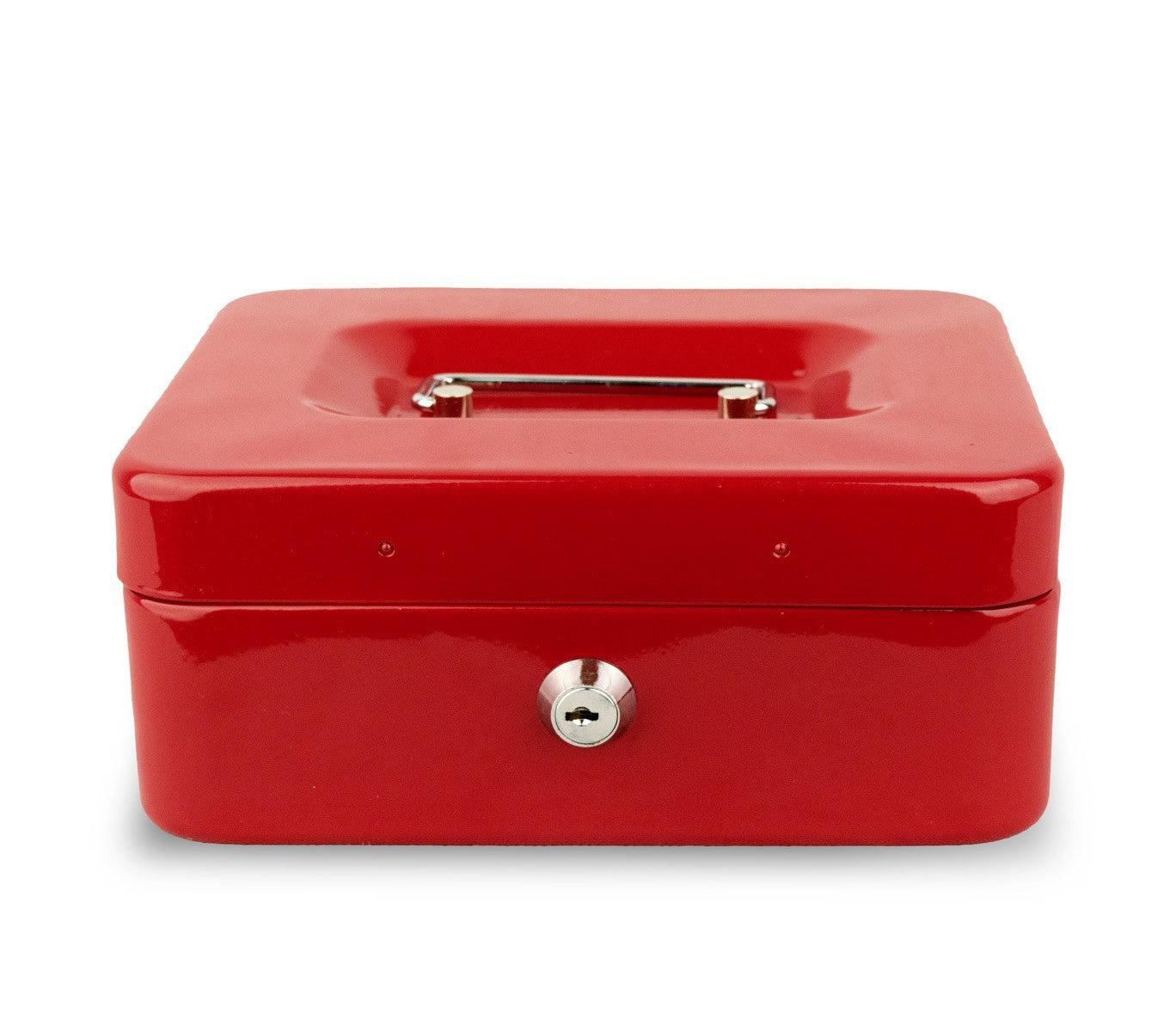 748794 Caisse à monnaie rouge en métal avec serrure 8 compartiments 20x8x16 cm