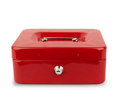 748794 Caisse à monnaie rouge en métal avec serrure 8 compartiments 20x8x16 cm
