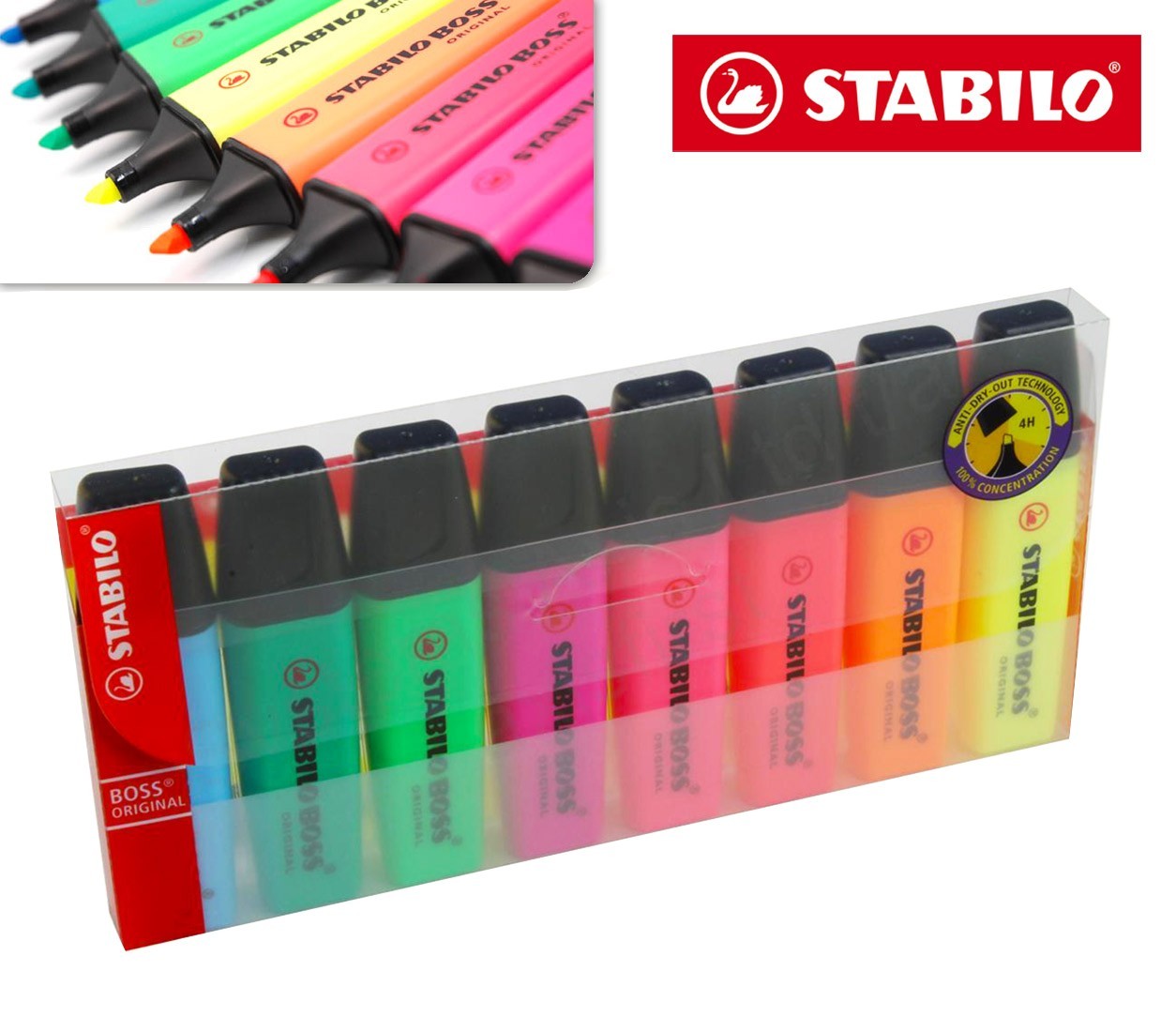 70/8 Pochette 8 surligneurs Boss STABILO pointe 2 - 5 mm couleurs assorties