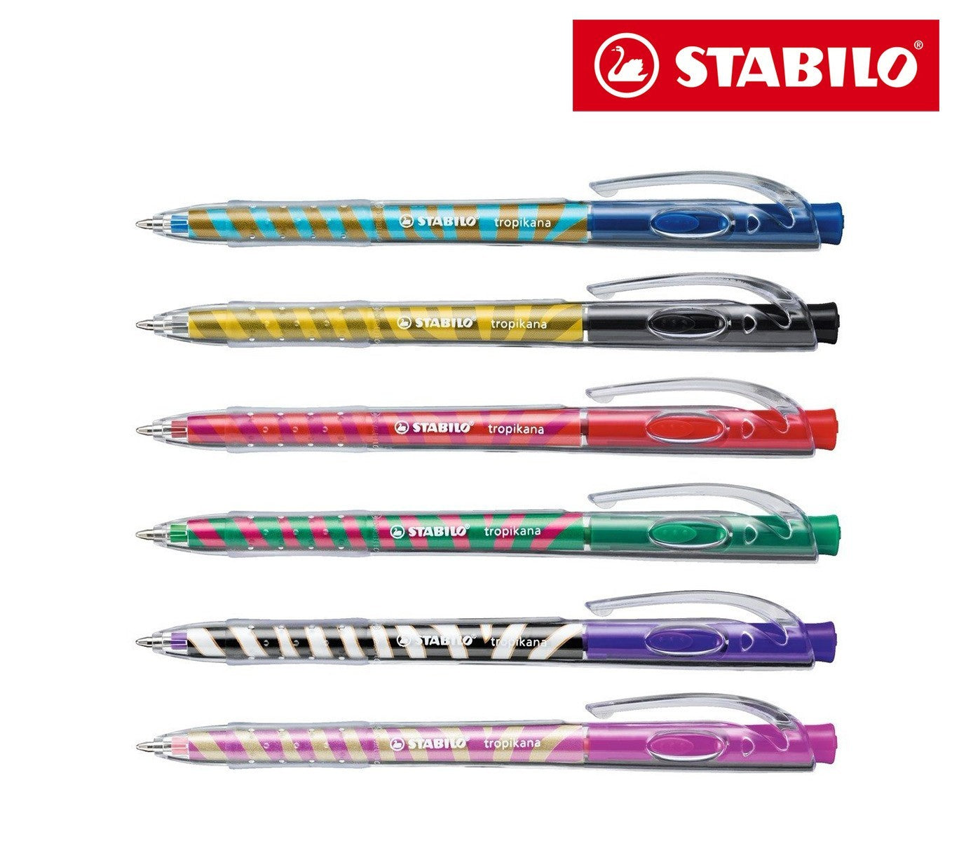 338/6-5 Lot de 6 stylos à bille rétractable Stabilo Tropikana plusieurs couleurs