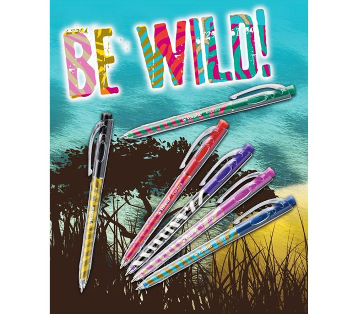 338/6-5 Lot de 6 stylos à bille rétractable Stabilo Tropikana plusieurs couleurs