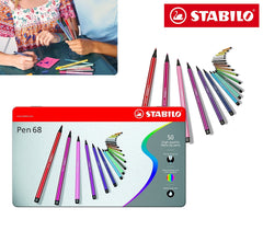 6850-6 Boîte métal de 50 feutres Stabilo Pen 68 trait 1 mm couleurs assorties