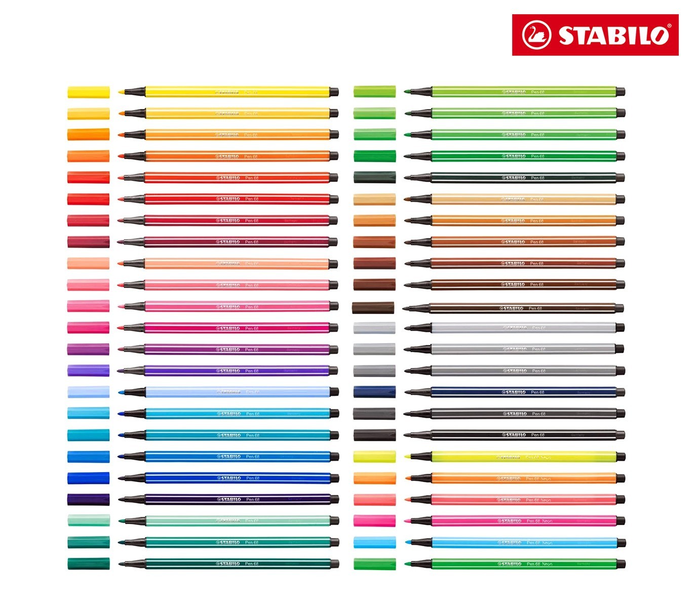 6850-6 Boîte métal de 50 feutres Stabilo Pen 68 trait 1 mm couleurs assorties