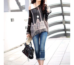 Blouse en mousseline de soie oversize asymétrique avec motifs abstraits 006