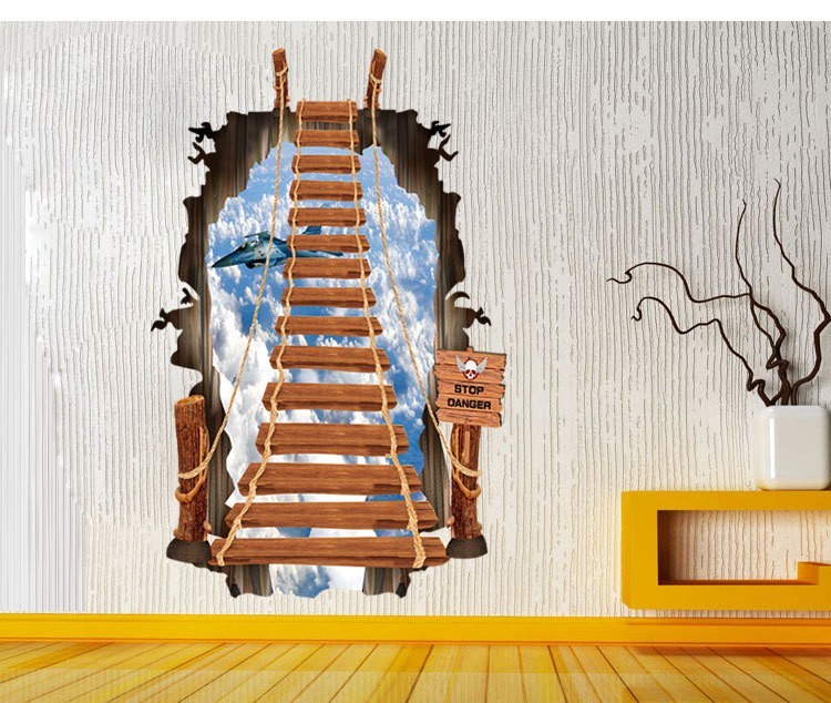 Autocollant effet 3d décoratif "Le pont suspendu" sticker mural 60x90 cm