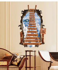 Autocollant effet 3d décoratif "Le pont suspendu" sticker mural 60x90 cm