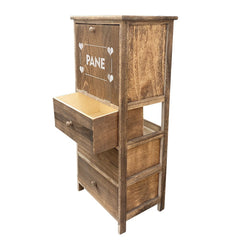 Armoire porte-pain en bois 90x40x29 avec 3 tiroirs et contenant de pain