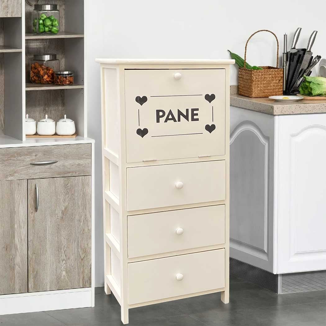 Armoire porte-pain en bois 90x40x29 avec 3 tiroirs et contenant de pain
