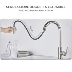 Mélangeur Robinet Chromé pour Évier GR-7544 avec Douche Amovible 75cm