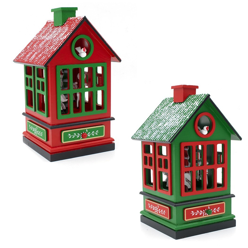 Carillon carrousel chalet en bois avec manivelle musique et mouvement