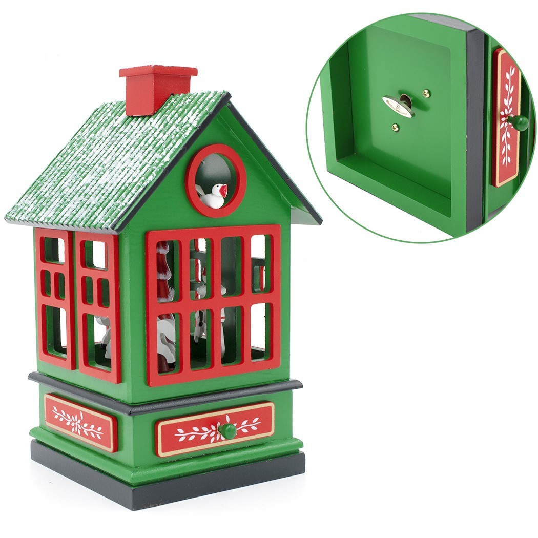Carillon carrousel chalet en bois avec manivelle musique et mouvement