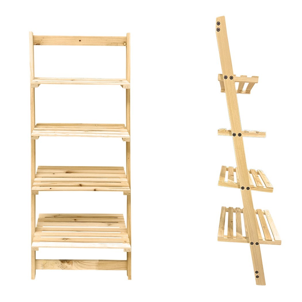 Étagère à échelle en bois Bibliothèque 4 Étagères Porte-objets Contre Mur