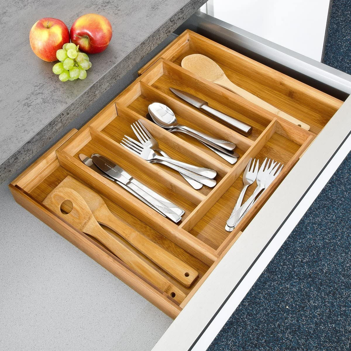 Portecouverts en bambou extensible 550873 38x41x5 cm 7 Compartiments