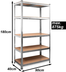 Étagère métallique modulaire 5 niveaux MDF 180x90x40cm, charge 875Kg.
