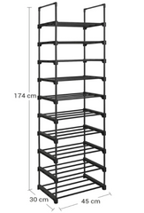 Étagère 10 Étagères Modulable Noir Porte-chaussures Tubes Métallique Étagères