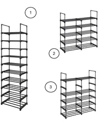 Étagère 10 Étagères Modulable Noir Porte-chaussures Tubes Métallique Étagères