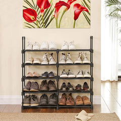 Étagère 10 Étagères Modulable Noir Porte-chaussures Tubes Métallique Étagères