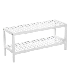 Chaussure polyvalente Bois Blanc 2 Étagères Banc Porte-objets Blanc 33x70x26cm