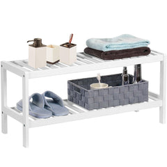 Chaussure polyvalente Bois Blanc 2 Étagères Banc Porte-objets Blanc 33x70x26cm