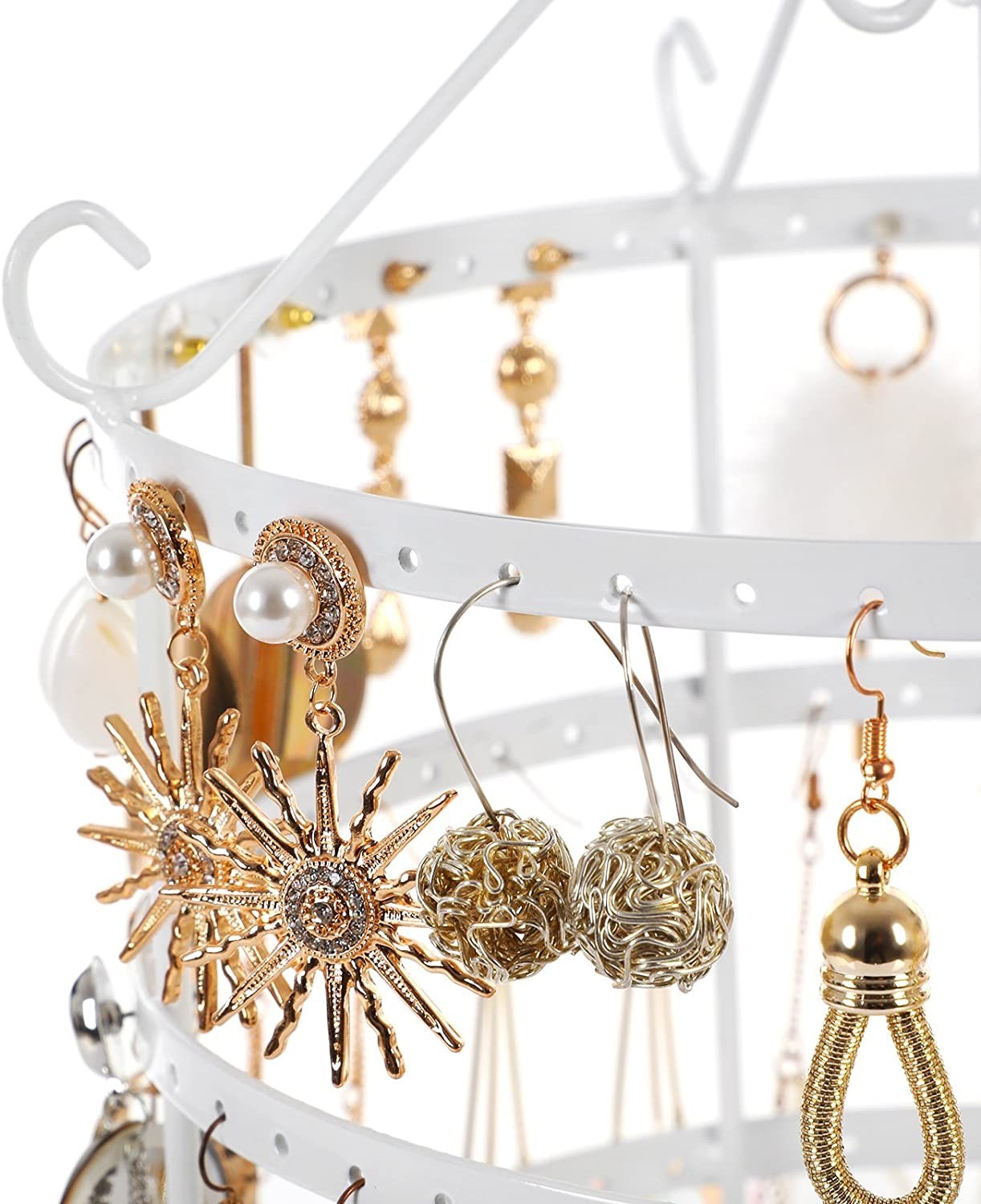 Affichage Porte-bijoux à 4 étages pivotant Blanc Idéale pour boucles d’oreilles