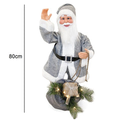 Père Noël gris 144209 Décorations 80H cm avec son, lumière et mouvement