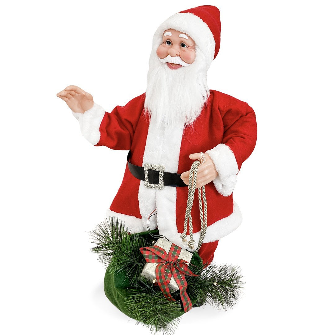 Père Noël rouge et blanc 80H cm avec son, lumière et mouvement