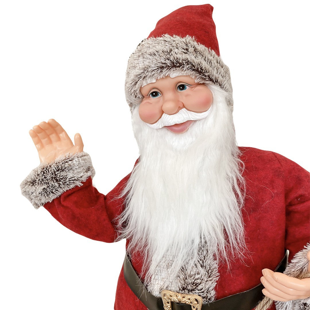 Père Noël Rouge et Gris 144207 80H cm décorations avec Son, Lumière et Mouvement