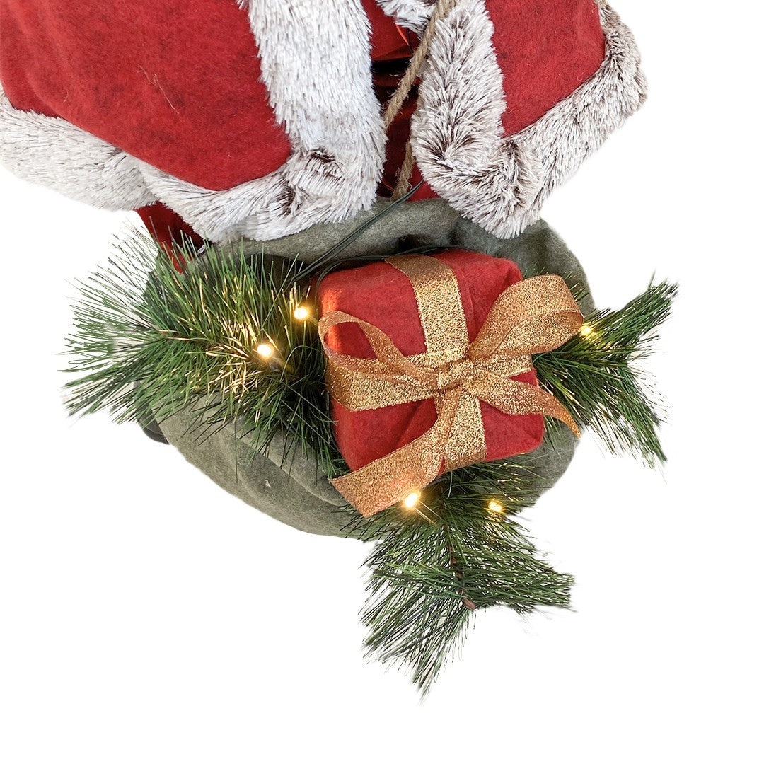 Père Noël Rouge et Gris 144207 80H cm décorations avec Son, Lumière et Mouvement