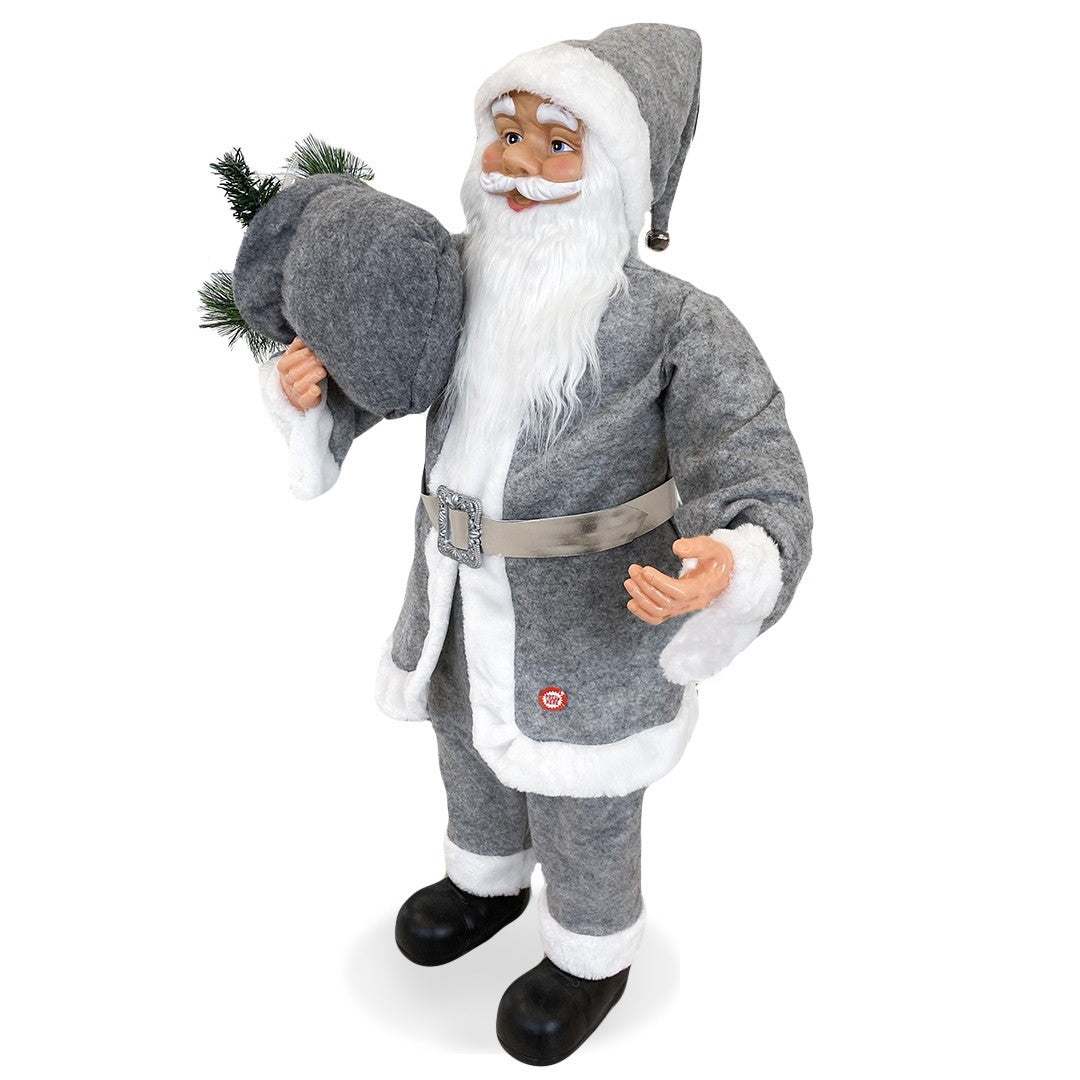 Père Noël gris 144205 décoration de Noël 90H cm avec musique et lumières