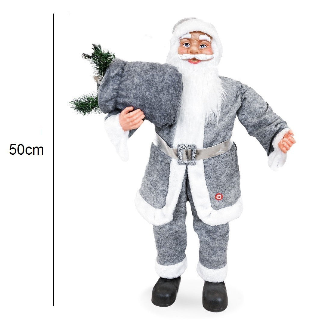 Père Noël gris 144205 décoration de Noël 90H cm avec musique et lumières