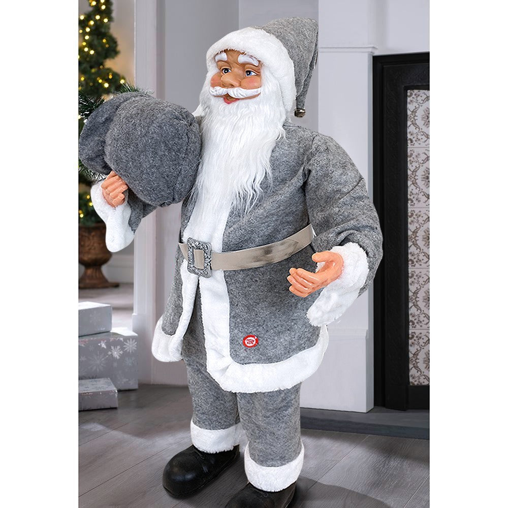 Père Noël gris 144205 décoration de Noël 90H cm avec musique et lumières