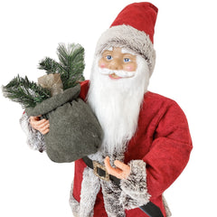 Père Noël rouge et gris Décoration de Noël 90H cm avec Musique et Lumières