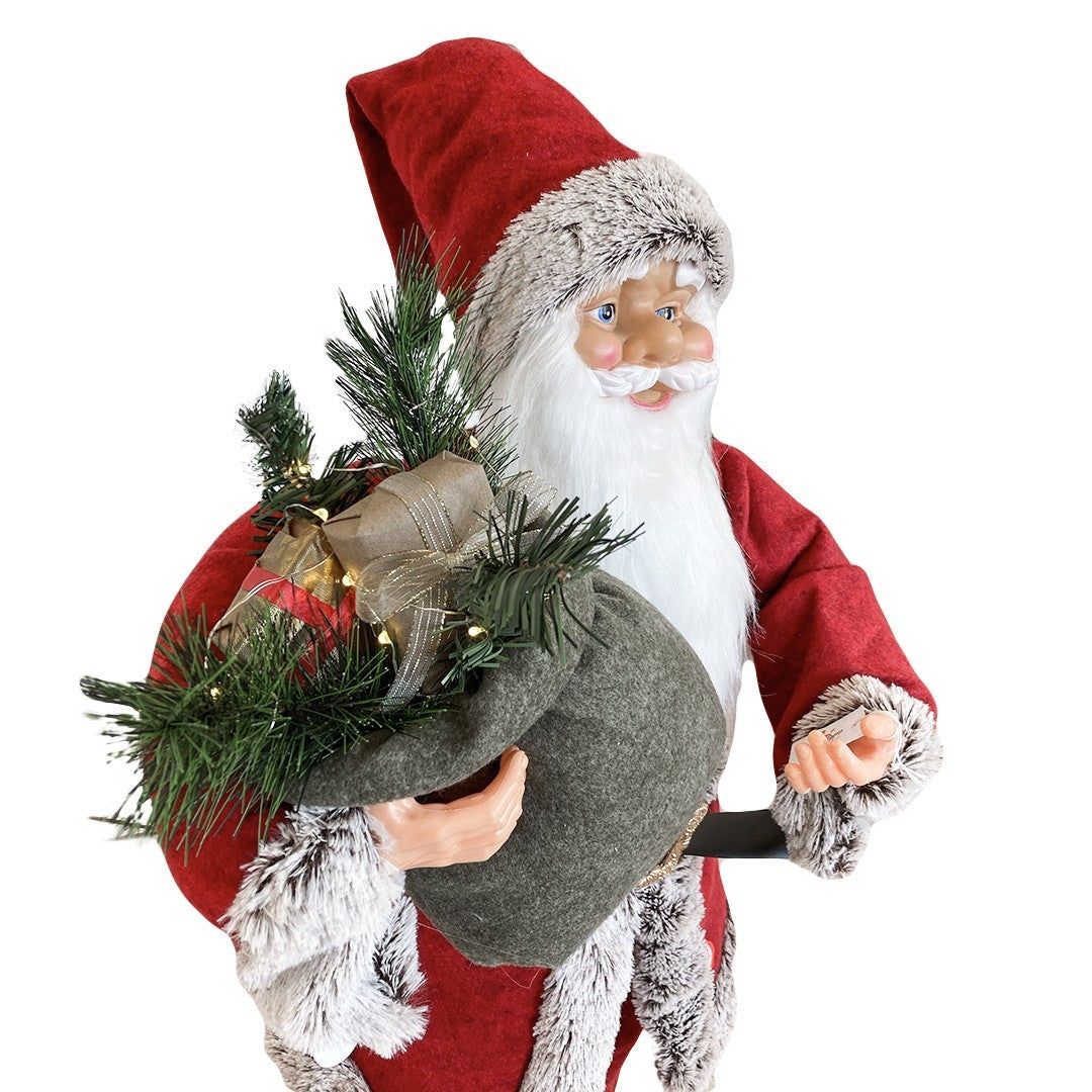 Père Noël rouge et gris Décoration de Noël 90H cm avec Musique et Lumières