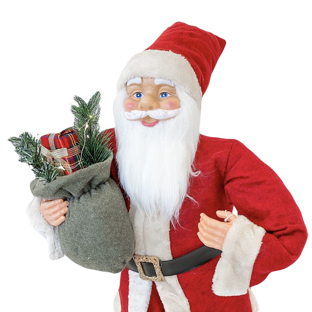 Santa Rouge et Crème Décoration de Noel 90H cm avec Musique et Lumières