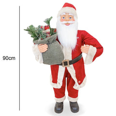 Santa Rouge et Crème Décoration de Noel 90H cm avec Musique et Lumières