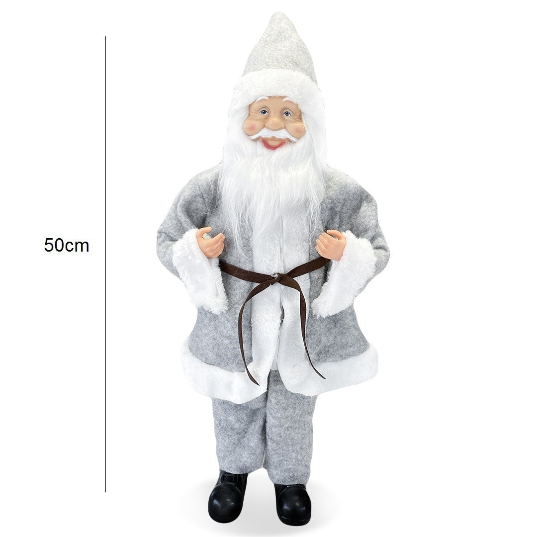 Santa Claus Robe Gris Art 144201 Décoration de Noel 50H cm avec Mini-lumière