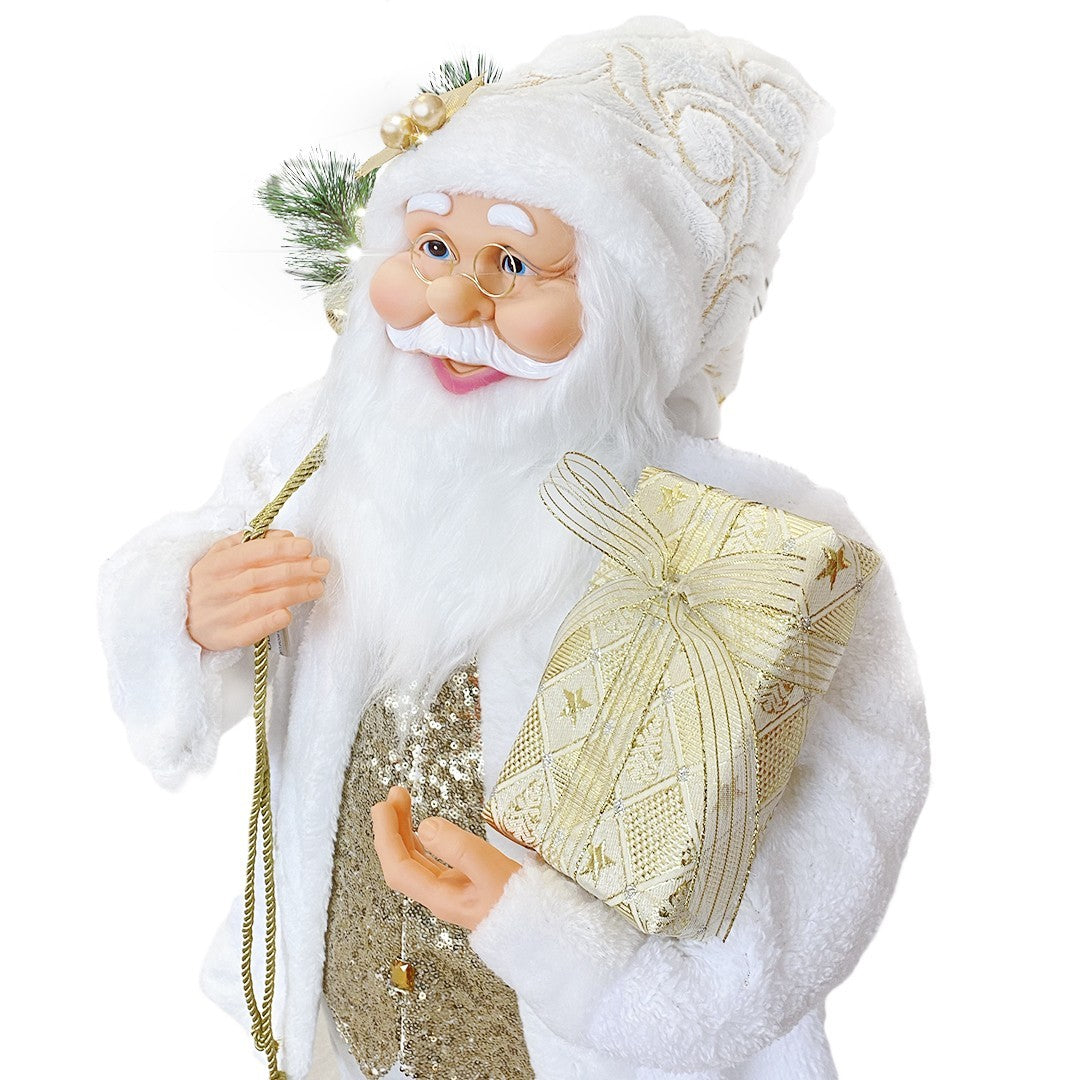 Santa Blanc Et Or 144232 Robe Velours 110Hcm Avec Lumières Et Sons